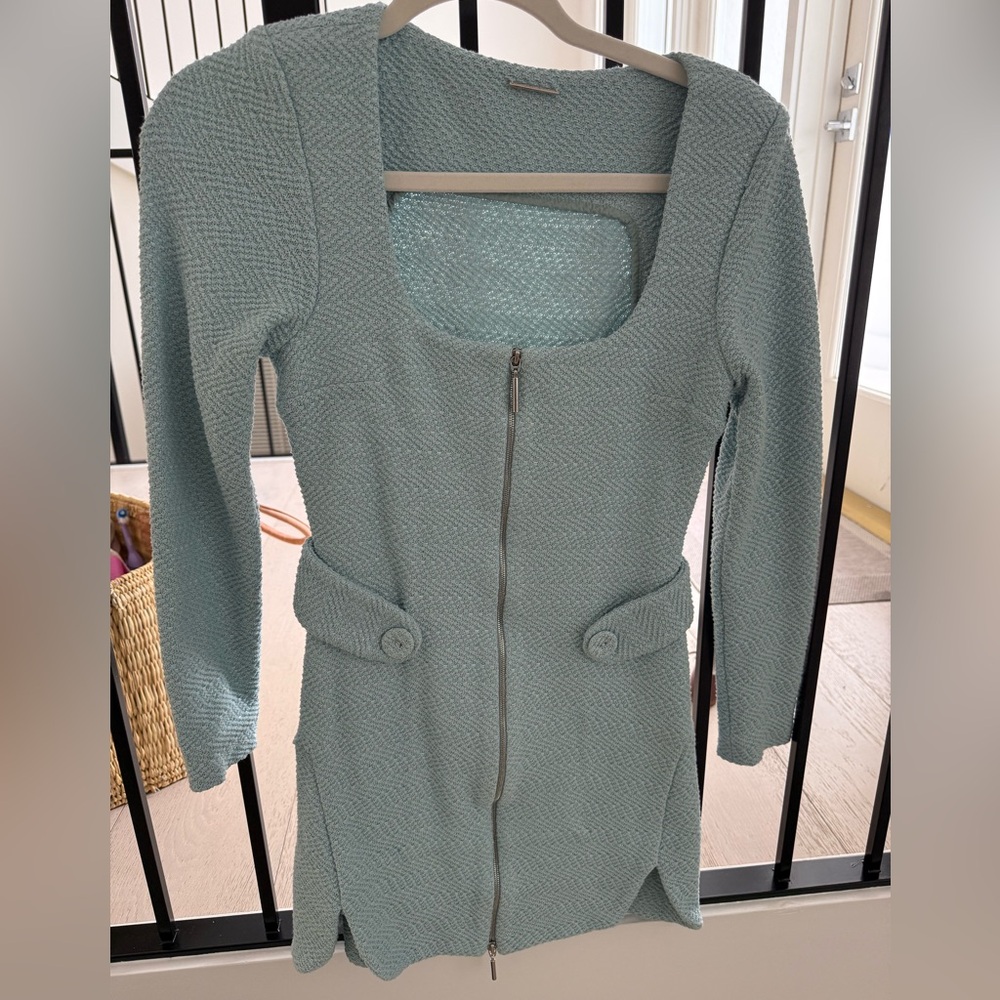ALEXIS Elvire Structured Textured Long Sleeve Cotton Blend Mini Dress Light Blue - Picture 5 of 8